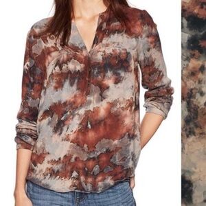 Young Fabulous & Broke Hayes Multicolor Tie Dyed Henley Long Sleeve Blouse - M